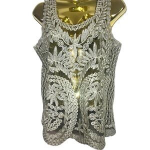 Chic Floral Lace Sleeveless Blouse S